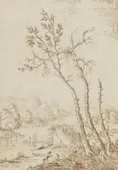 A River Landscape by Giuseppe Zais, Brown ink on (watermarked) laid paper, offered May 2017
