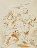 Giovanni Battista Cipriani, Putti in Flight, Brown ink and wash on textured paper
