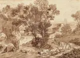 Simon Warnberger, An Italian Landscape with Water Buffalos, Brown ink and was