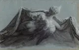 attributed to Pierre Paul Prudhon, A Genius in Flight holding Drapery, Black and white chalk on paper