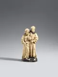 A mid-15th century South Netherlandish carved alabaster group by Southern Netherlands, mid-15th century, Carved in the round, with remains of presumably original polychromy. This small group depicts two men in long robes and , offered May 2017