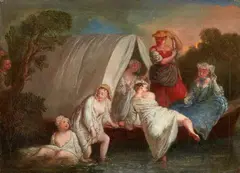 Antoine Pesne, Ladies Bathing by a Covered Gondola, Oil on canvas