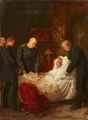 Paul Beckert, "Letzte Unterschrift Kaiser Wilhelm I", Oil on panel