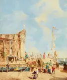 Peter Götz Pallmann, The Zattere in Venice with the Gesuit Church Verso: Self Portrait of the Artist aged 41, Oil on panel