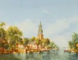 Peter Götz Pallmann, View of Potsdam and the Heilig-Geist-Kirche seen from the Water, Oil on hardboard