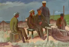 Max Unold, Fischer am Strand, 1920s, Oil on canvas