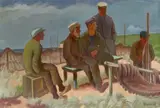 Max Unold, Fischer am Strand, 1920s, Oil on canvas
