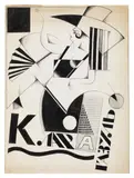 Sergei Yutkevich, "Klara Gazul", Design for a theatre poster. Inscribed in pencil to verso "Klara Gazuls Theatre / M.G.S.P.S. / W.W. Alexeyeva-Meshiyeva/ drawing by Sergeij Yudkewitsch / Moscow 10/III. 24". Indian ink and silverpoint on drawing paper