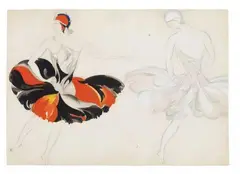 Probably Fedor Fedorovich Fedorovsky, "The Black Swan", Inscribed to the reverse "Design, costume black swan 1920 (?) for ballerina B(...) gouache penc" and in red gouache "N 30" and indistinctly inscribed with a name. Gouache over pencil on drawing card