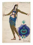 "N=11. 14 Wives with Feathered Fans" by Valentina Mihajlovna Hodasevič, Upper right "Th. Opera and ballet - Leningrad / Fountain by Bakshi Serai / 14 wives with fans". The costumes described l, offered May 2017