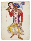 Probably Natalia Sergeevna Goncharova, Untitled (Costume Design), With further sketches in pencil, the inscription "4 men" and various names to the reverse. Gouache, silver and gold-bronze paint over pencil on machine-made laid paper