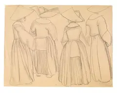Untitled (Two Figure Studies) by Boris Grigoriev, Pencil on yellowed, machine made paper from a sketchbook, offered May 2017