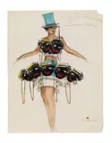"Fallen from Heaven" (Costume Design) by Valentina Mihajlovna Hodasevič, Two further sketches inscribed "Did Latisky call? Marx and Engels" to verso. Gouache, watercolour and gold-bronze paint , sold May 2017