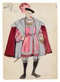 "William Tell. Gessler's Entourage" by Valentina Mihajlovna Hodasevič, Inscribed "N II. 2 pieces" and "approved" to the upper left, with a description of the collar. The costumes described on, offered May 2017