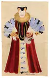 Probably Vyacheslav Vladimirovich Pakulin, "Memuschka" (Little Mother - Costume Design), With a pencil sketch to the reverse. Gouache with gum arabic over pencil on yellowed paper