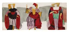 Fyodor Fedorovsky, "Faust. Three Women's Costumes", Gouache and tempera, partially washed, over pencil on machine-made laid paper