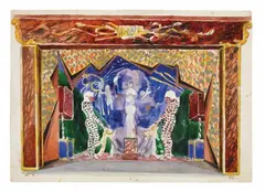 Alexandre Benois, Untitled (Set Design), The reverse with another small design in Indian ink and ink-wash, inscribed in charcoal. Gouache and watercolour, partially washed and highlighted in silver paint on laid paper