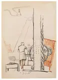Kukryniksy, "The Cutting Machine", Inscribed in pencil to the reverse: "Machines for agriculture" (?) Indian ink, wash and gouache on slightly yellowed paper