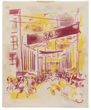 Probably Georgy Nissky, Untitled (Public Holiday in the City), Oil pastel on paper