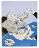 Kukryniksy, "I authorise", Inscribed to the reverse "Ogonjok no. 7 February 1986" in biro. Gouache and Indian ink on watercolour paper