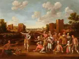 Cornelis Droochsloot, Guards Conversing with Beggars before a City Wall, Oil on panel