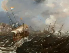 Andries van Eertvelt, Sailing Ships in Rough Seas, Oil on panel