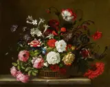 French School 17th century, Still Life with Peonies, Poppies, and other Flowers in a Basket, Oil on canvas (relined)