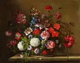 French School 17th century, Still Life with Snowball Flowers, Tulips, and other Flowers in a Basket, Oil on canvas (relined)