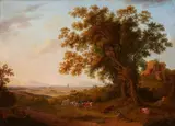 Johanna Marianne Freystein, Italian Landscape with Cattle and Sleeping Shepherds, Oil on canvas