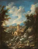Italian School 18th century, Coastal Landscape with Rough Seas