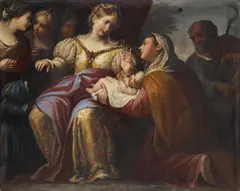 Lombardian School 17th century, The Discovery of the Infant Moses The Test of Fire of Moses The Israelites Collecting their Jewellery Moses Striking the Rock, Oil on canvas. Each ca