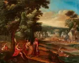 Landscape with a View of a Village by follower of Gillis Mostaert, Oil on panel, sold Mar 2017