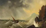 A Ship in Rough Seas by Andreas Achenbach, Oil on canvas (relined), sold Mar 2017