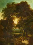 Woodland Path with a Young Woman by John Joseph Barker of Bath, Oil on canvas, offered Mar 2017