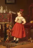 Paul Bürde, Girl with a Dog, Oil on panel, mounted on hardboard