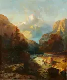Hermann Wilhelm Cellarius, View of the Snow-Capped 'Jungfrau' Mountain in the Bern Alps, Oil on paper, mounted on card, laid down on canvas