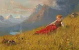 Hans Dahl, Norwegian Fjord Landscape with a Recumbent Young Lady