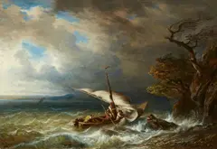 A Sailing Ship in Rough Seas by François Diday, Oil on panel, offered Mar 2017