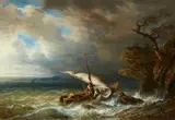 François Diday, A Sailing Ship in Rough Seas, Oil on panel