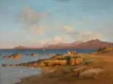 Bernhard Fries, Italian Coastal Landscape, Oil on canvas, mounted on panel
