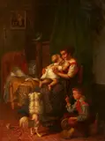 Joseph Gyselinckx, A Mother with her Children, Oil on panel