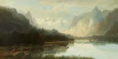 Heinrich Adolf Valentin Hoffmann, Mountainous Landscape with a Lake, Oil on canvas (edges relined)