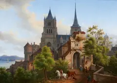 X. Knapp, A View of the Lausanne Cathedral, Oil on canvas (relined)