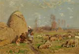 Summer Landscape with a Peasant Couple and Sheep by Hugo Mühlig, Oil on panel, sold Mar 2017