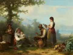 Karel Frans Philippeau, Peasants at Rest, Oil on panel