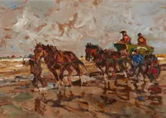 Julius Seyler, Shrimp Fishers, Oil on hardboard