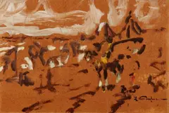Julius Seyler, Blackfoot Indians on Horseback, Oil on card