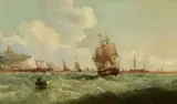 John Wilson, Sailing Ships off the Coast of Dover, Oil on canvas (relined)