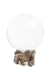 Robert Goossens, A lead crystal glass ball on a lion form base, Gold-bronze patinated metal. Unique piece, not from the edition. Based on an idea by Coco Chanel. Each lion signed to the underside on a metal plaquette: Goossens Paris. One chip to the crystal. H