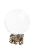Robert Goossens, A lead crystal glass ball on a lion form base, Gold-bronze patinated metal. Unique piece, not from the edition. Based on an idea by Coco Chanel. Each lion signed to the underside on a metal plaquette: Goossens Paris. One chip to the crystal. H